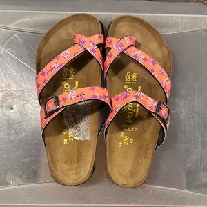 Birkenstock Papillio Sandals with Pink and Orange Floral Straps
